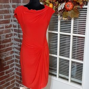 Anne Klein tomato red sleeveless stretch dress draped neckline sz 6 New …